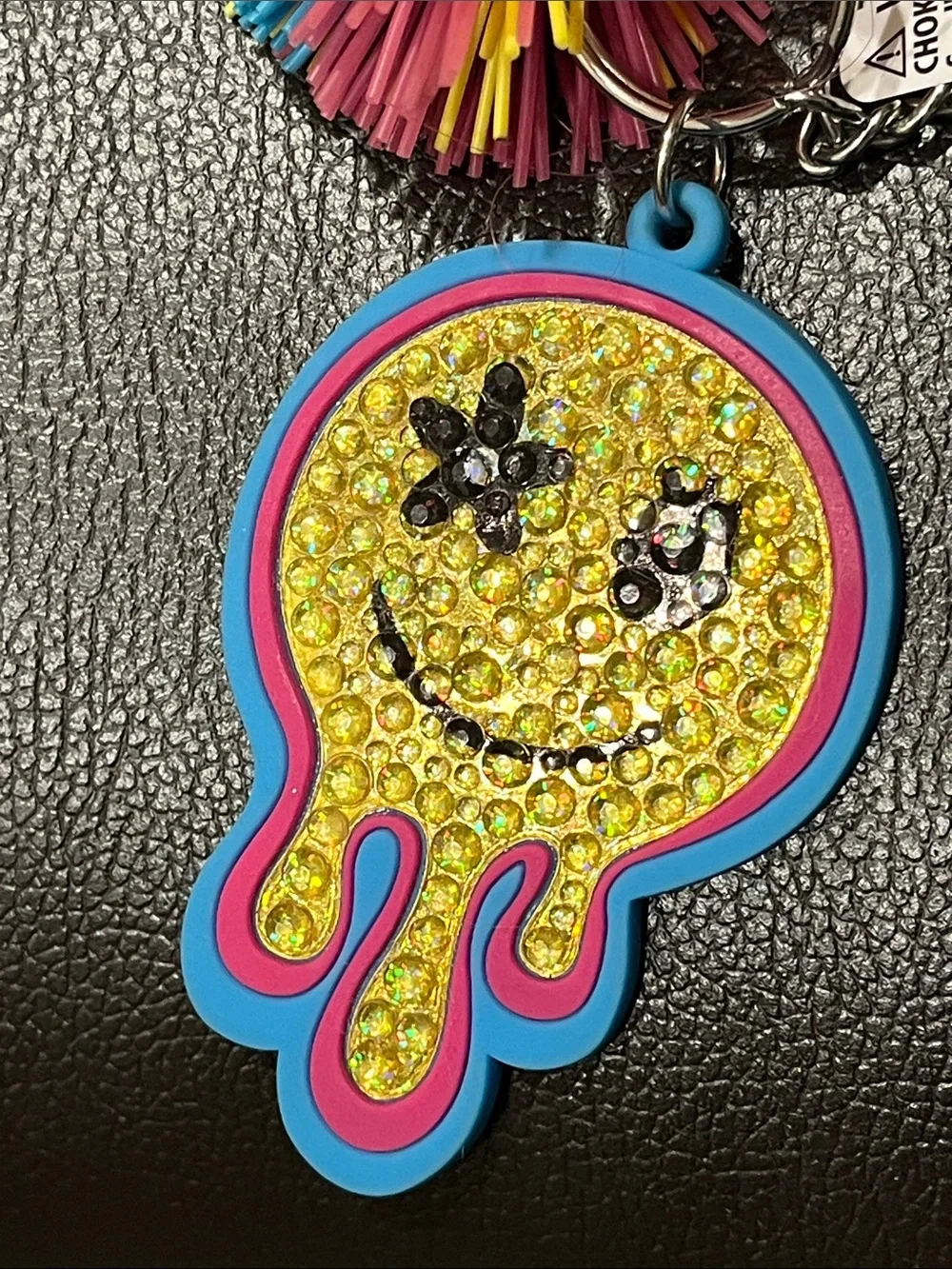Claire’s Smiley Bag Charm Keychain + Colorful Pom Pom NWT